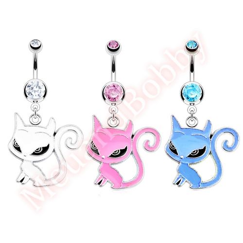 Cat Face Navel Ring Belly Button Bar Body Piercing Jewellery