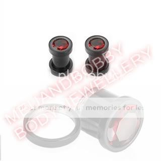 Gauge Black Titanium Plated Red Gem Ear Tunnels  