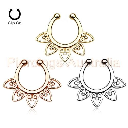 Fancy Non Piercing Clip On Fake Septum Nose Hanger Fake Body Piercing Ring