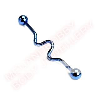 14G 38mm 5mm Blue Wavy Style Ball Industrial Barbell  