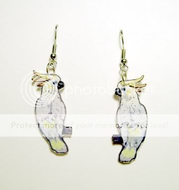  handcrafted dangle earrings features citron crested cockatoo parrots b