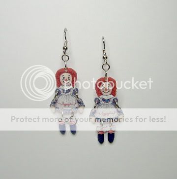 Raggedy Ann Doll Jointed Hook Plastic Earrings Crafted in America by 