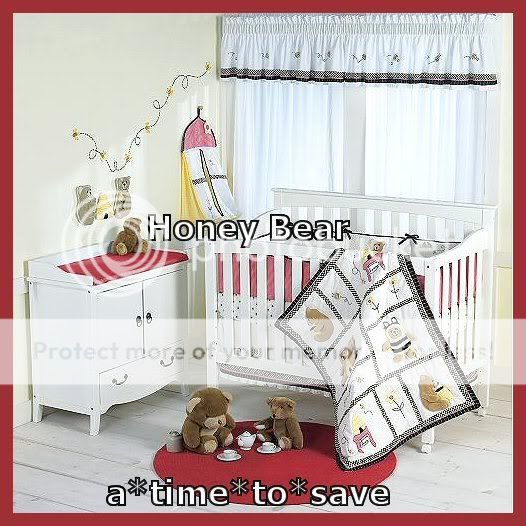 NEW Honey Bear Bee Red Black White Boy Girl Baby Crib 8pc Quilt 