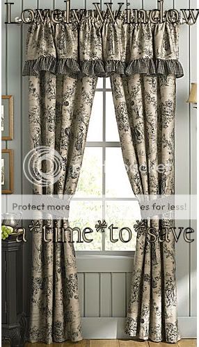 lovely tailored rod pocket valance features the toile print on top and 