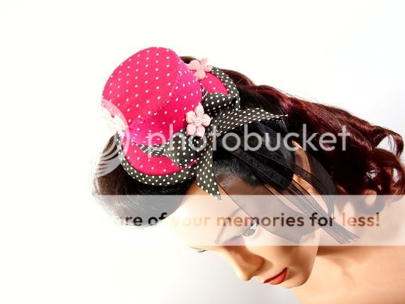 Minizylinder Minihat Pink Polkadots Brautjungfer Hochzeit Hut Braut