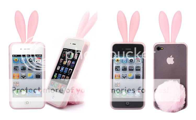 Cute Pink Korean 3D Rabbit Rubber Case Cover   Iphone 4  